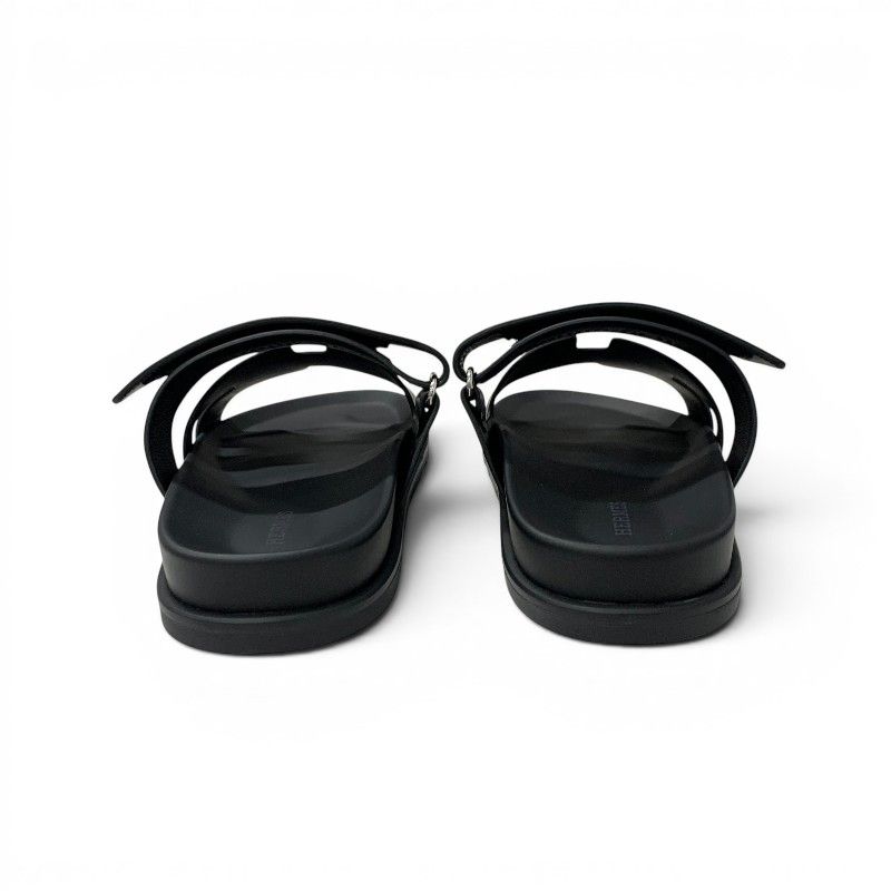 Hermes Chypre Sandals Shoes Leather Black Velcro Strap Flat — view 5