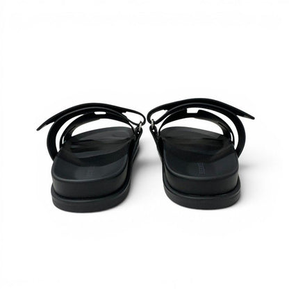 Hermes Chypre Sandals Shoes Leather Black Velcro Strap Flat — view 5