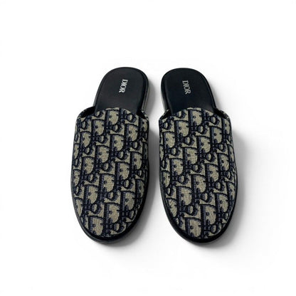 Dior Sandals Shoes Fabric Navy Beige White Jacquard Mules — view 2