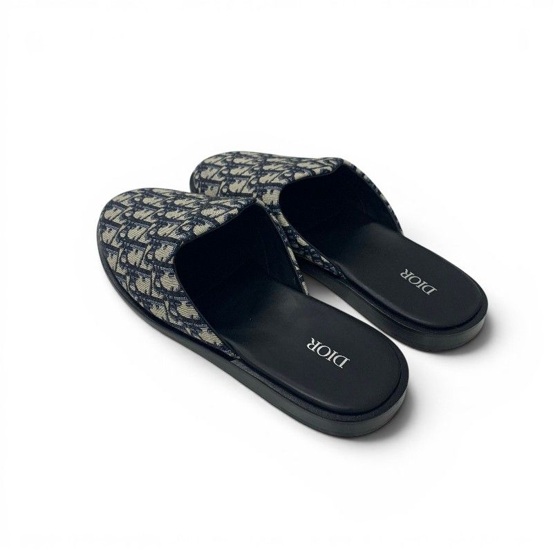 Dior Sandals Shoes Fabric Navy Beige White Jacquard Mules — view 4