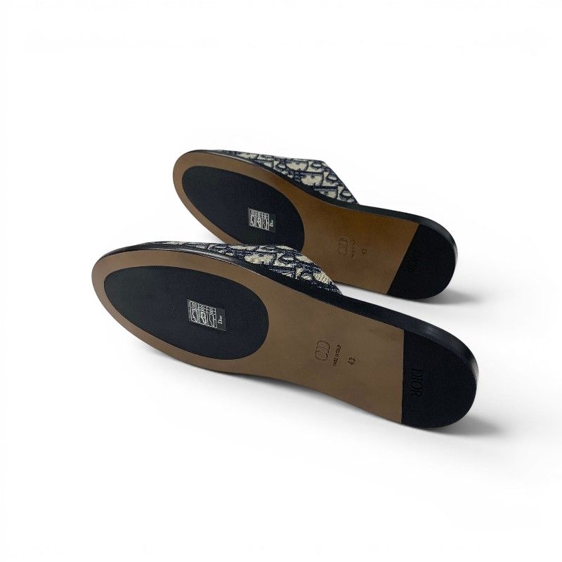 Dior Sandals Shoes Fabric Navy Beige White Jacquard Mules — view 6