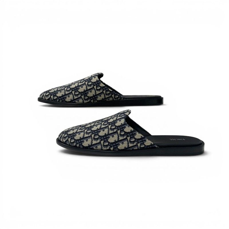 Dior Sandals Shoes Fabric Navy Beige White Jacquard Mules — view 3