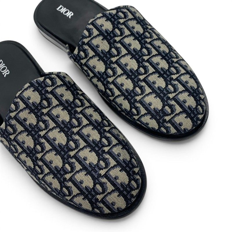 Dior Sandals Shoes Fabric Navy Beige White Jacquard Mules — view 9