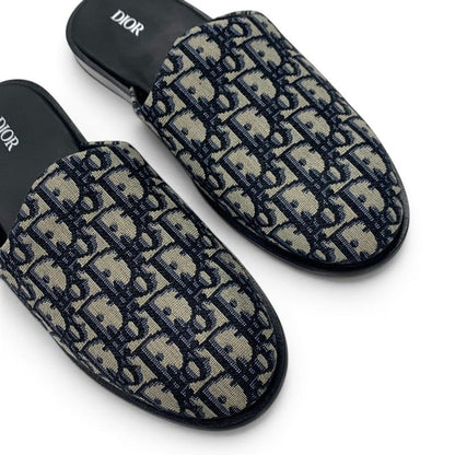 Dior Sandals Shoes Fabric Navy Beige White Jacquard Mules — view 9