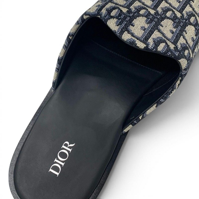 Dior Sandals Shoes Fabric Navy Beige White Jacquard Mules — view 7