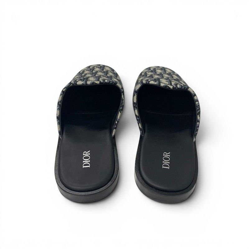 Dior Sandals Shoes Fabric Navy Beige White Jacquard Mules — view 5