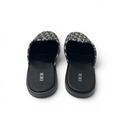 Dior Sandals Shoes Fabric Navy Beige White Jacquard Mules — view 5