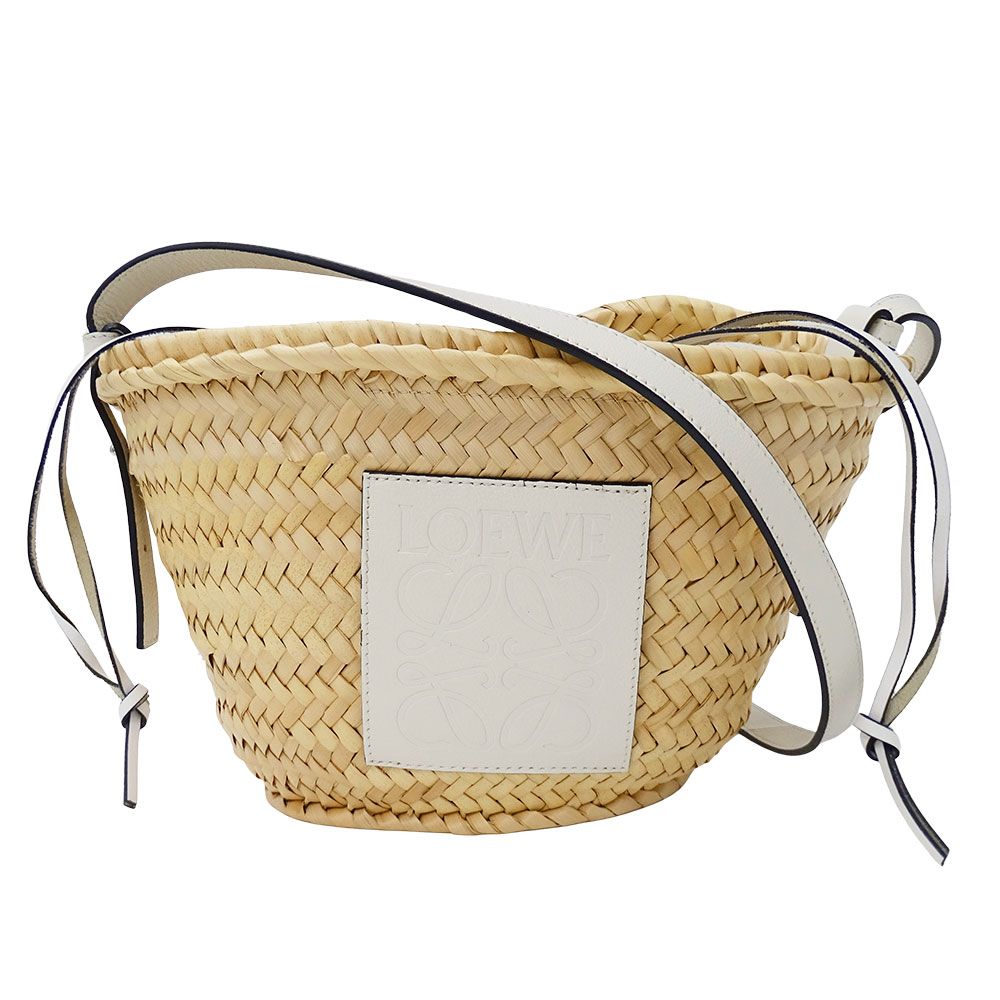 Loewe Shoulder Bag Anagram Raffia Leather Natural White Logo Basket Cool