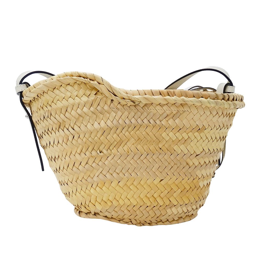 Loewe Shoulder Bag Anagram Raffia Leather Natural White Logo Basket Cool — view 2