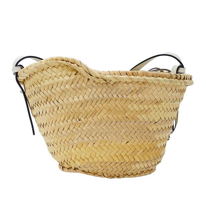 Loewe Shoulder Bag Anagram Raffia Leather Natural White Logo Basket Cool — view 2