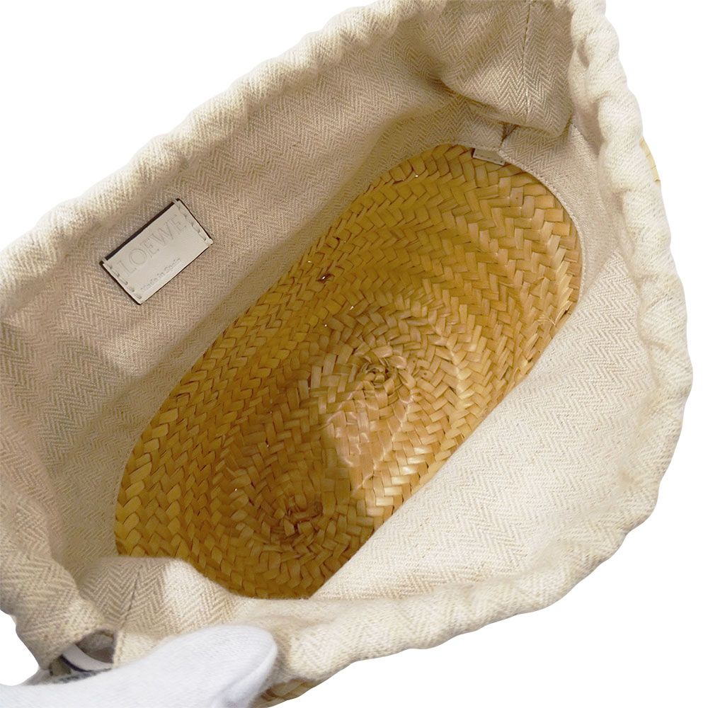 Loewe Shoulder Bag Anagram Raffia Leather Natural White Logo Basket Cool — view 6