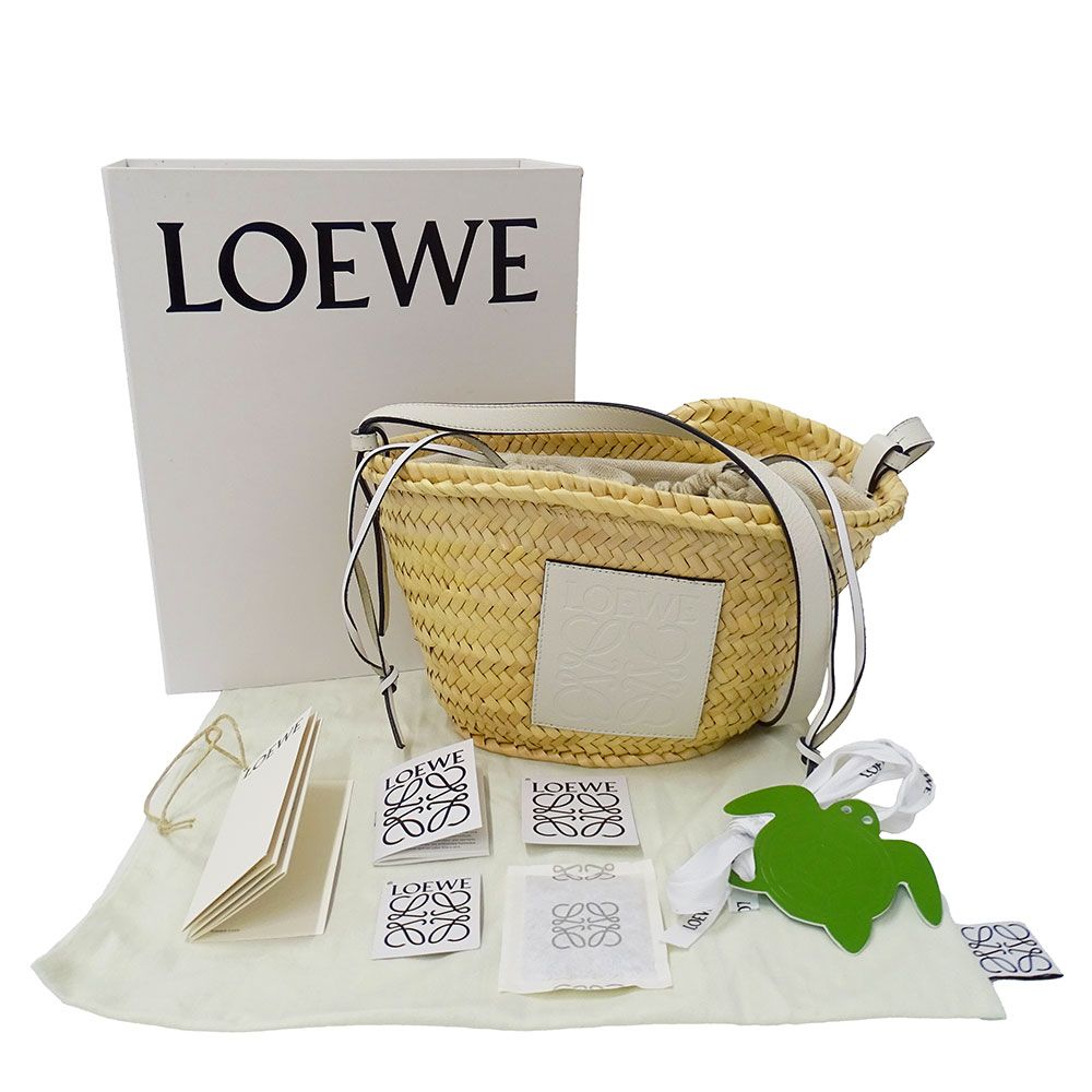 Loewe Shoulder Bag Anagram Raffia Leather Natural White Logo Basket Cool — view 5