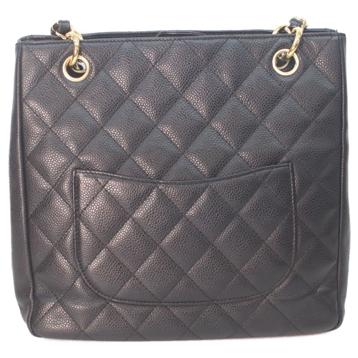 Chanel Black Caviar Gold Petite Shopping Tote PST — view 3