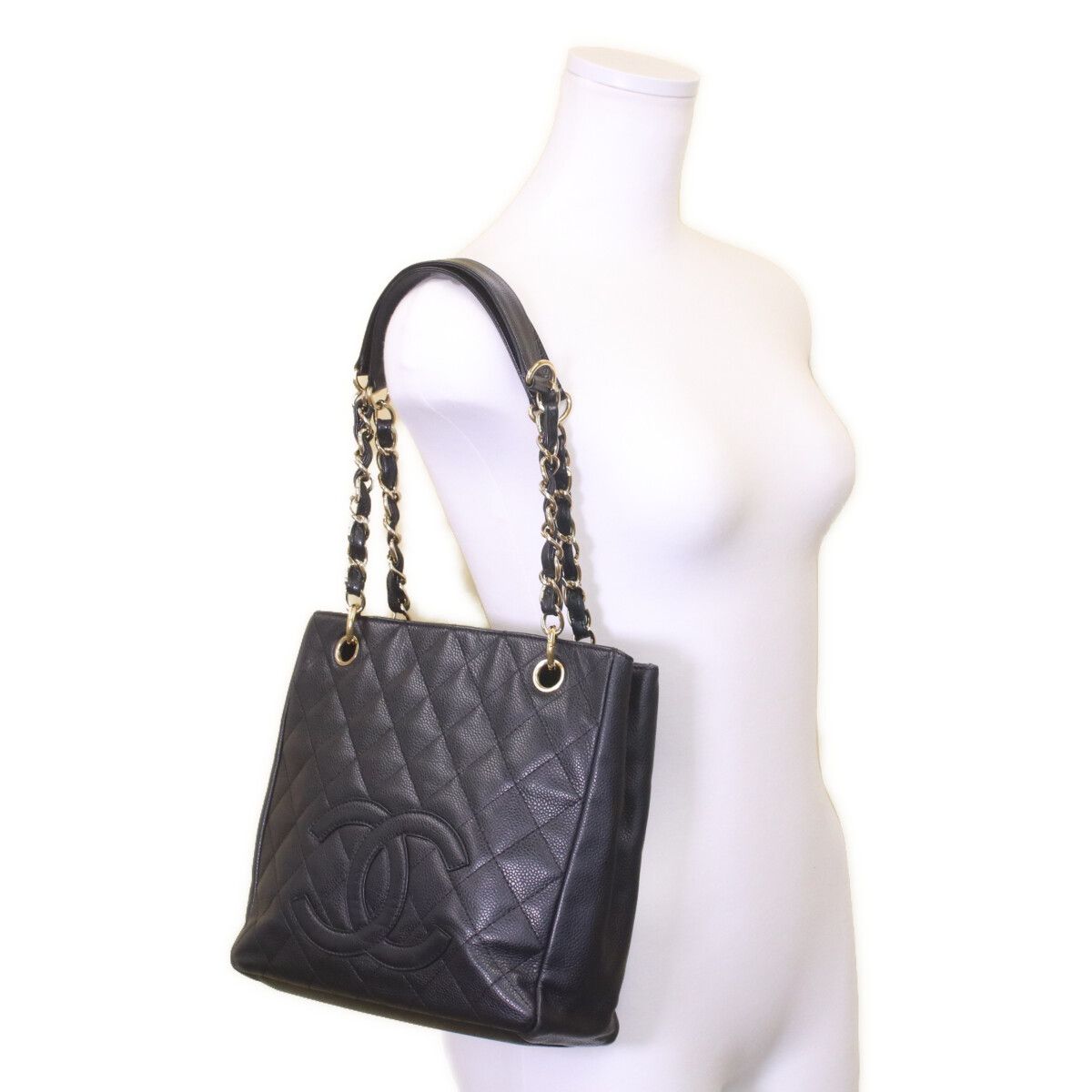 Chanel Black Caviar Gold Petite Shopping Tote PST — view 8