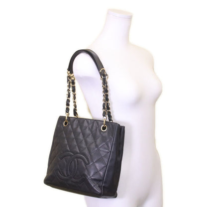 Chanel Black Caviar Gold Petite Shopping Tote PST — view 8