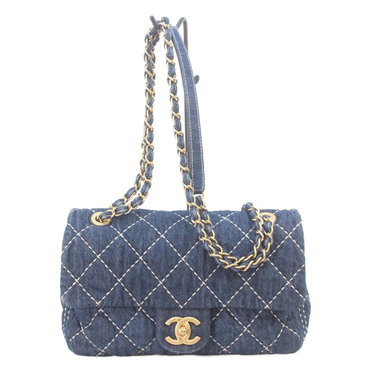 Chanel Indigo Denim Gold Single Flap Quilted Chain