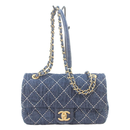 Chanel Indigo Denim Gold Single Flap Quilted Chain