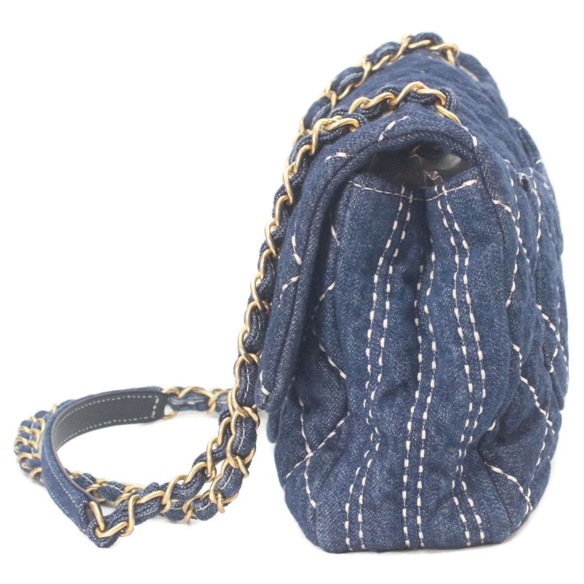 Chanel Indigo Denim Gold Single Flap Quilted Chain — view 2