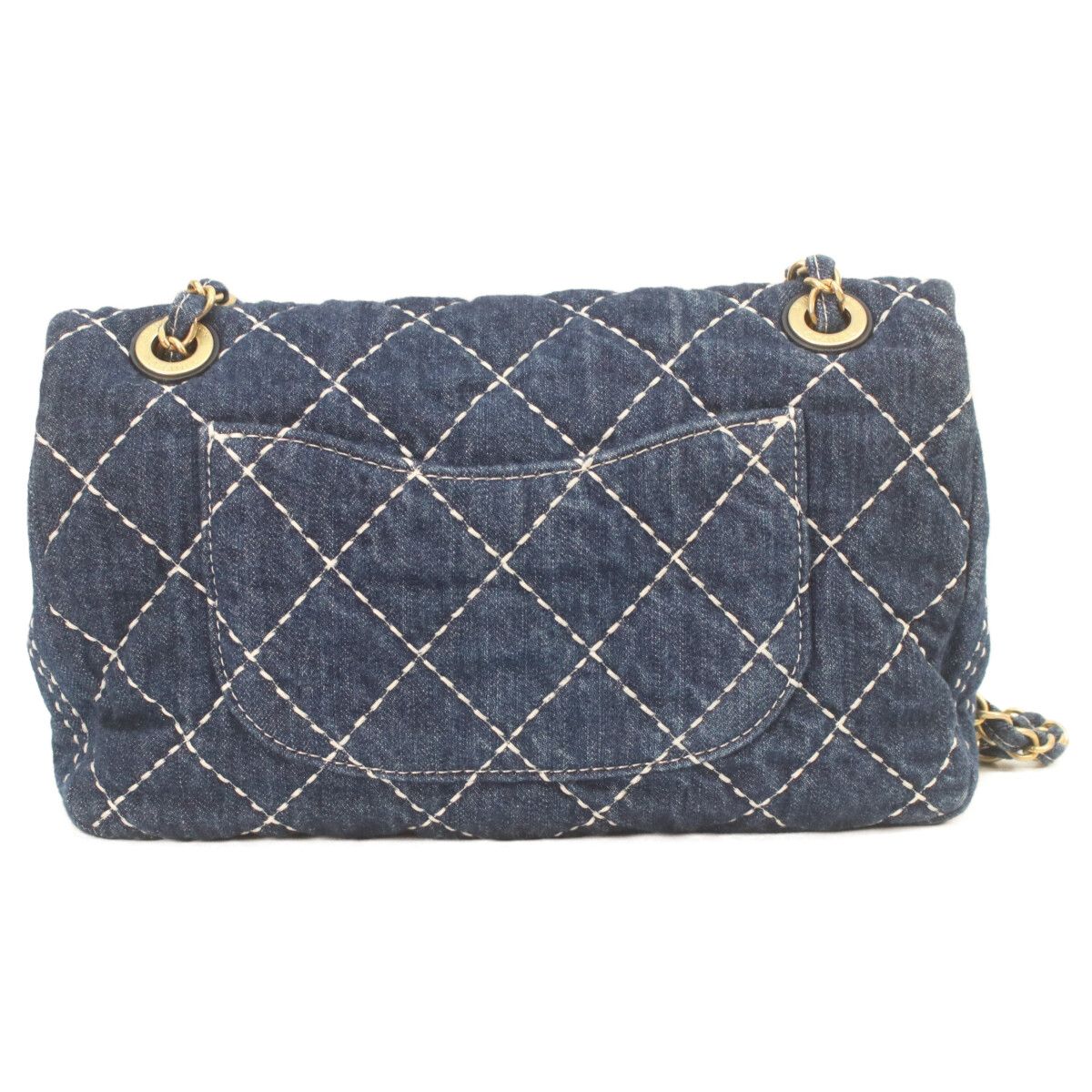 Chanel Indigo Denim Gold Single Flap Quilted Chain — view 3
