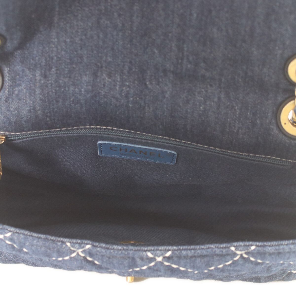 Chanel Indigo Denim Gold Single Flap Quilted Chain — view 7