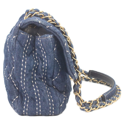 Chanel Indigo Denim Gold Single Flap Quilted Chain — view 4