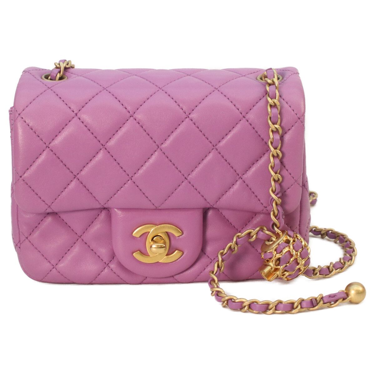 Chanel Pearl Crushed Lavender Rum Gold Mini Quilted 17 Shoulder Bag