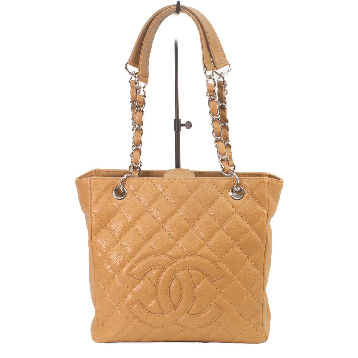 Chanel Camel Beige Caviar Silver Petite Shopping Tote PST