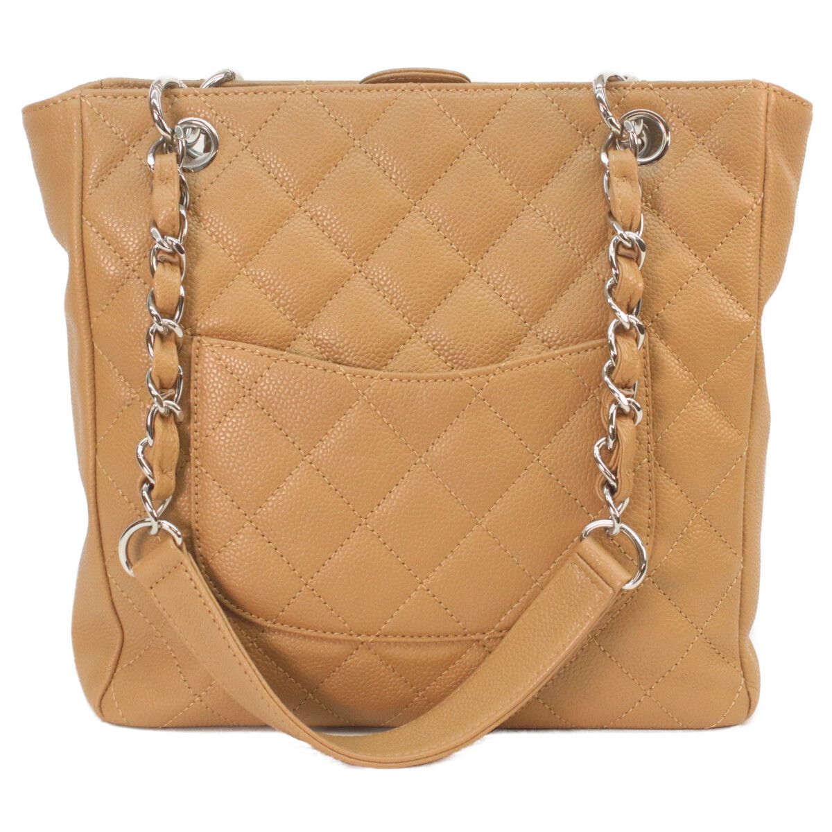 Chanel Camel Beige Caviar Silver Petite Shopping Tote PST — view 3