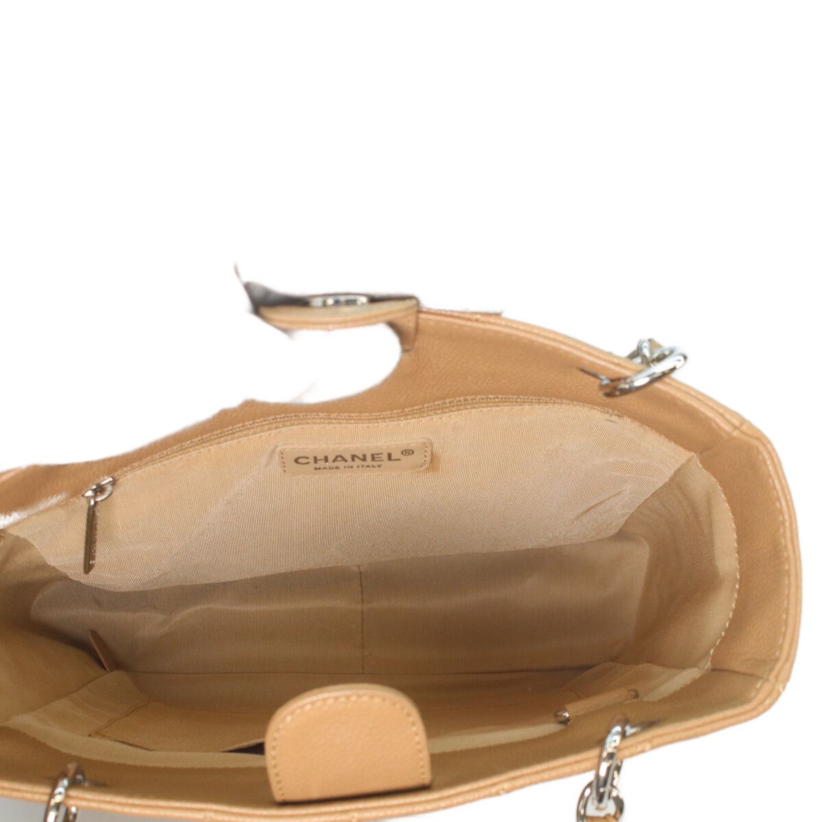 Chanel Camel Beige Caviar Silver Petite Shopping Tote PST — view 6