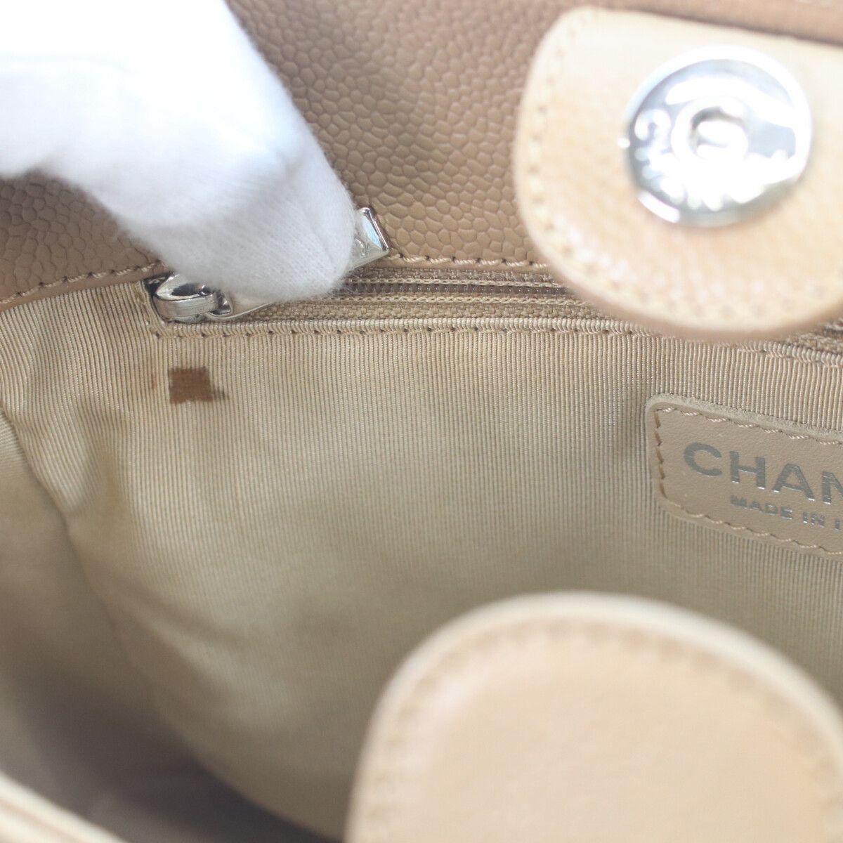 Chanel Camel Beige Caviar Silver Petite Shopping Tote PST — view 7