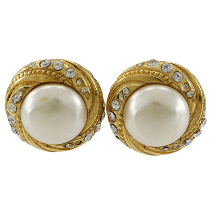 Chanel Vintage Gold Plated Faux Pearl Rhinestone Earrings