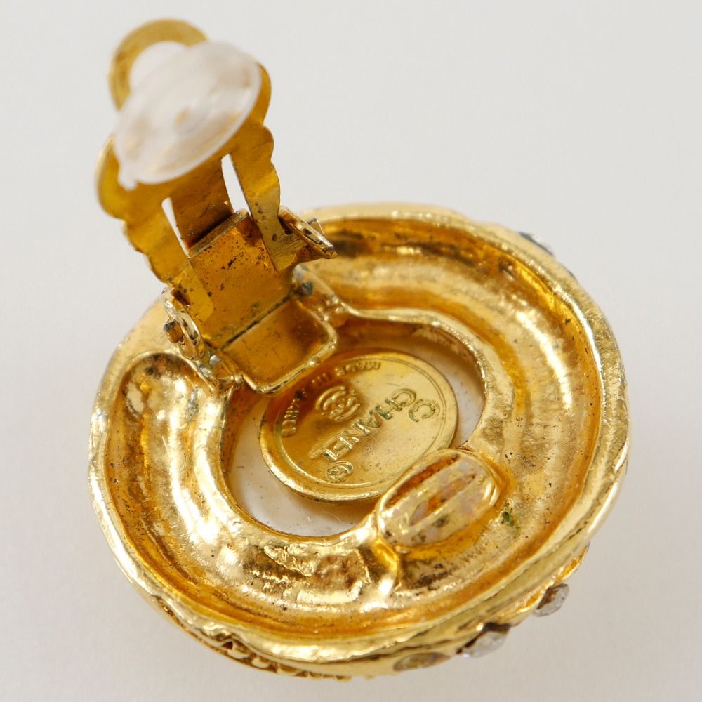 Chanel Vintage Gold Plated Faux Pearl Rhinestone Earrings — view 6