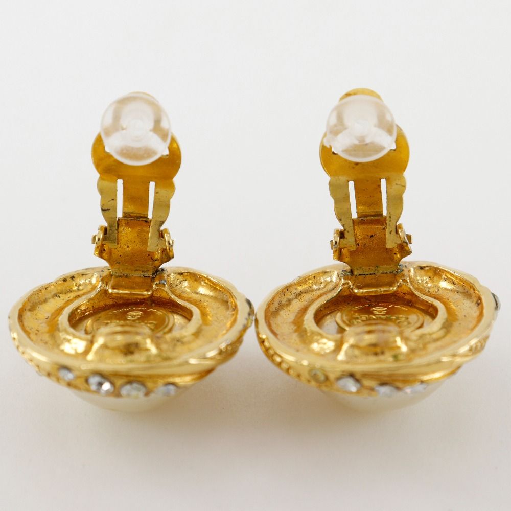 Chanel Vintage Gold Plated Faux Pearl Rhinestone Earrings — view 5