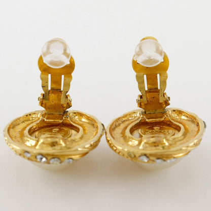 Chanel Vintage Gold Plated Faux Pearl Rhinestone Earrings — view 5