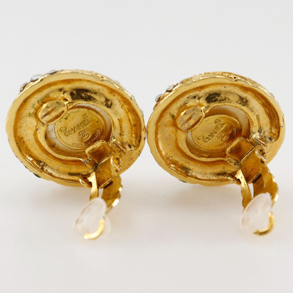 Chanel Vintage Gold Plated Faux Pearl Rhinestone Earrings — view 4