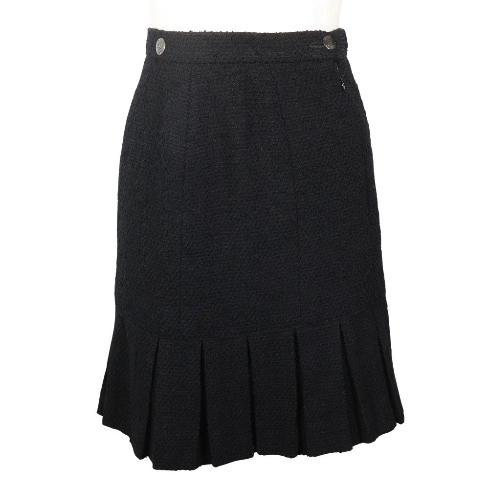 Chanel Pleated Skirt Wool Nylon Black