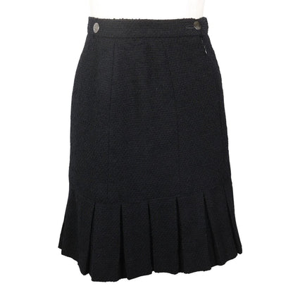 Chanel Pleated Skirt Wool Nylon Black