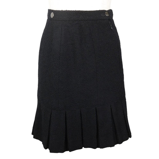 Chanel Pleated Skirt Wool Nylon Black