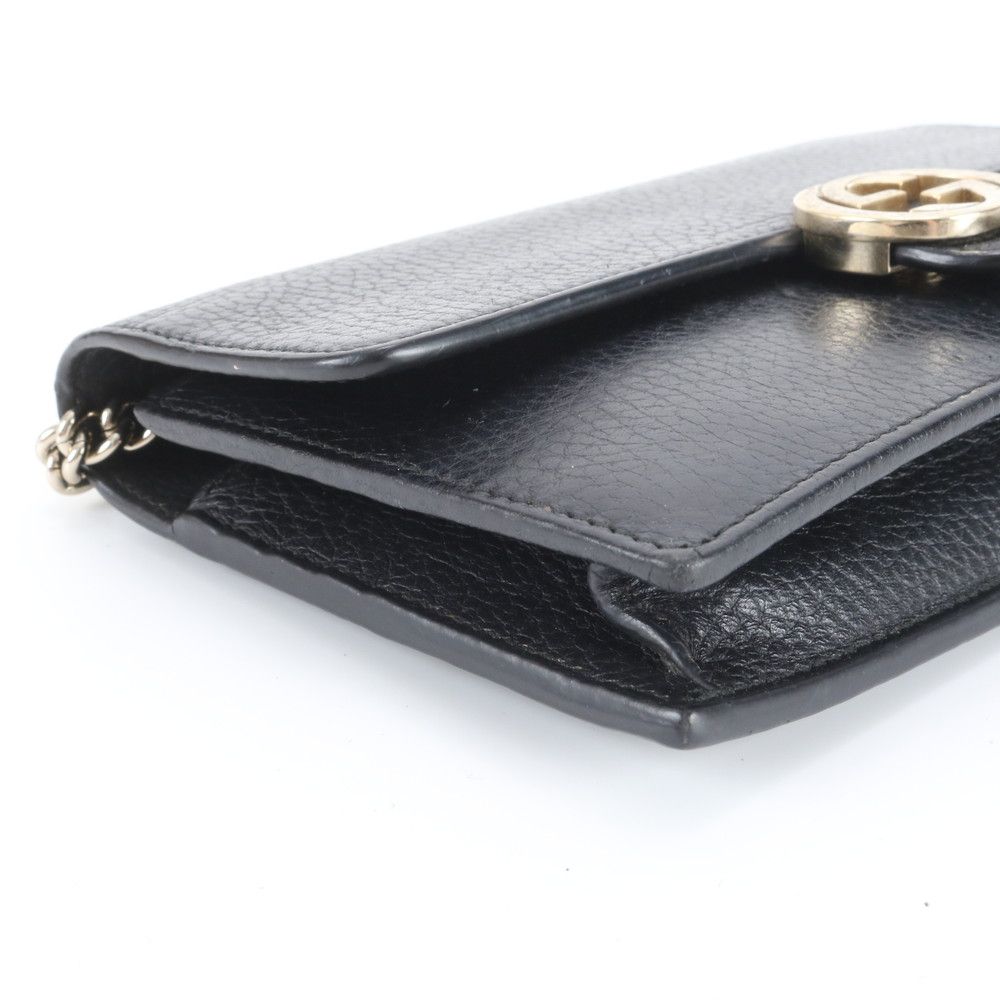 Gucci Interlocking Chain Shoulder Wallet Leather Crossbody Black Enm — view 5