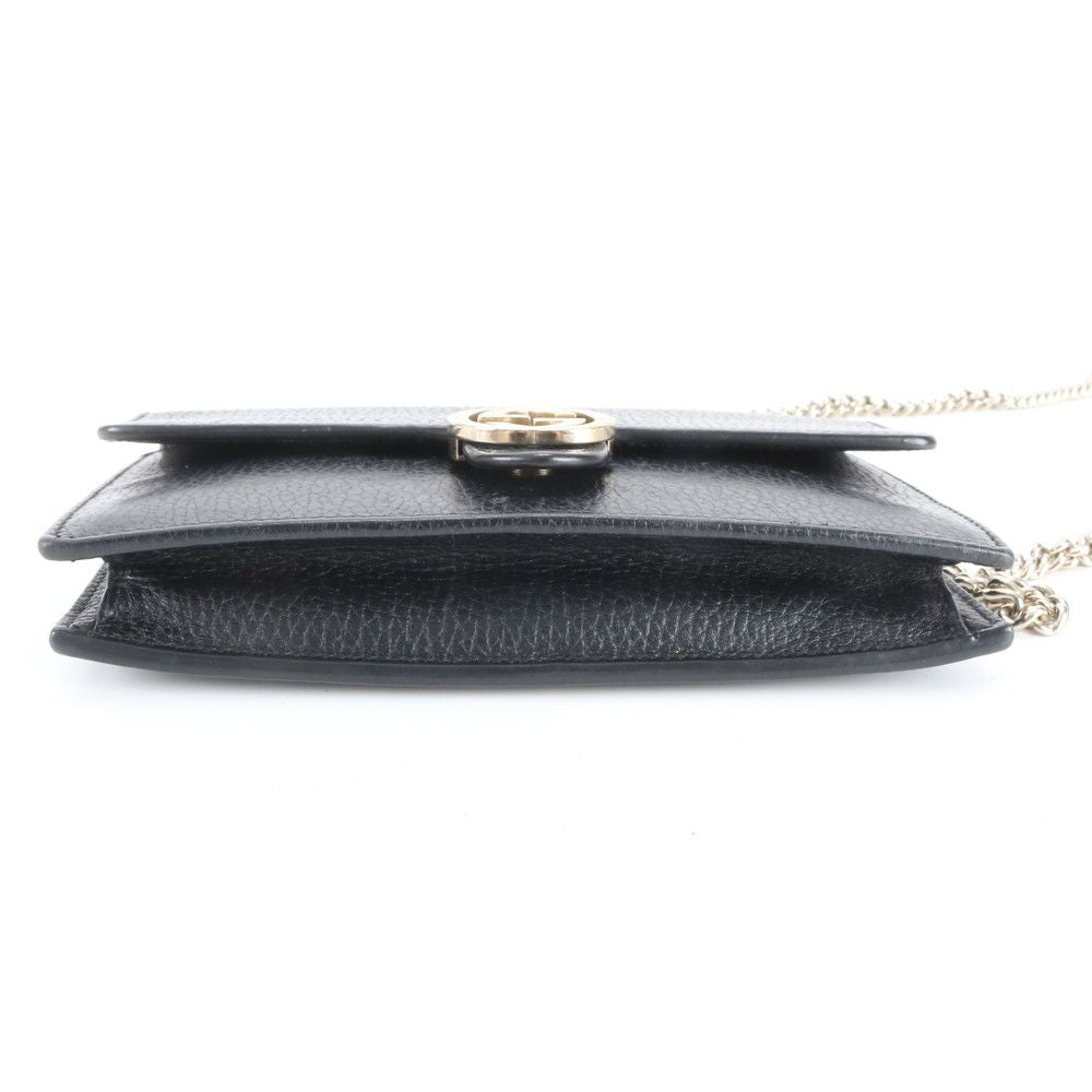 Gucci Interlocking Chain Shoulder Wallet Leather Crossbody Black Enm — view 4