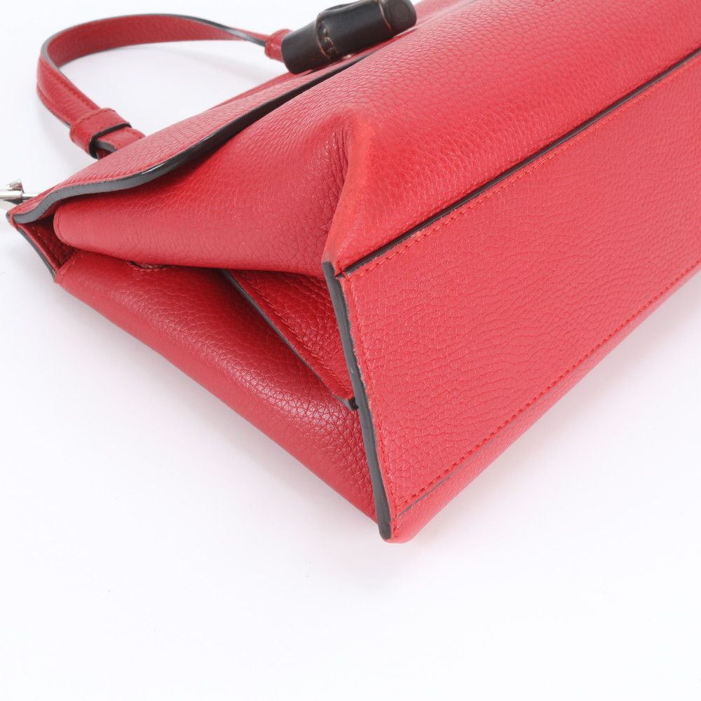Gucci Bamboo Daily Leather 2-Way Shoulder Bag Crossbody Hand Red — view 4