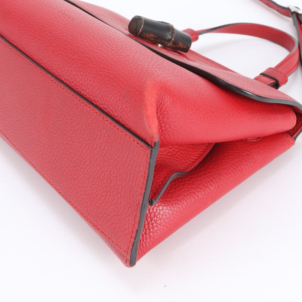 Gucci Bamboo Daily Leather 2-Way Shoulder Bag Crossbody Hand Red — view 5