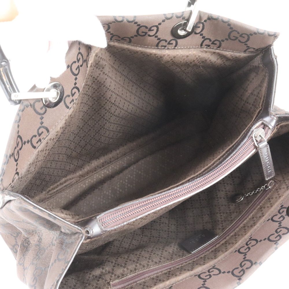 Gucci Bamboo GG Nylon 002 Leather Tote Shoulder Hand Brown — view 7