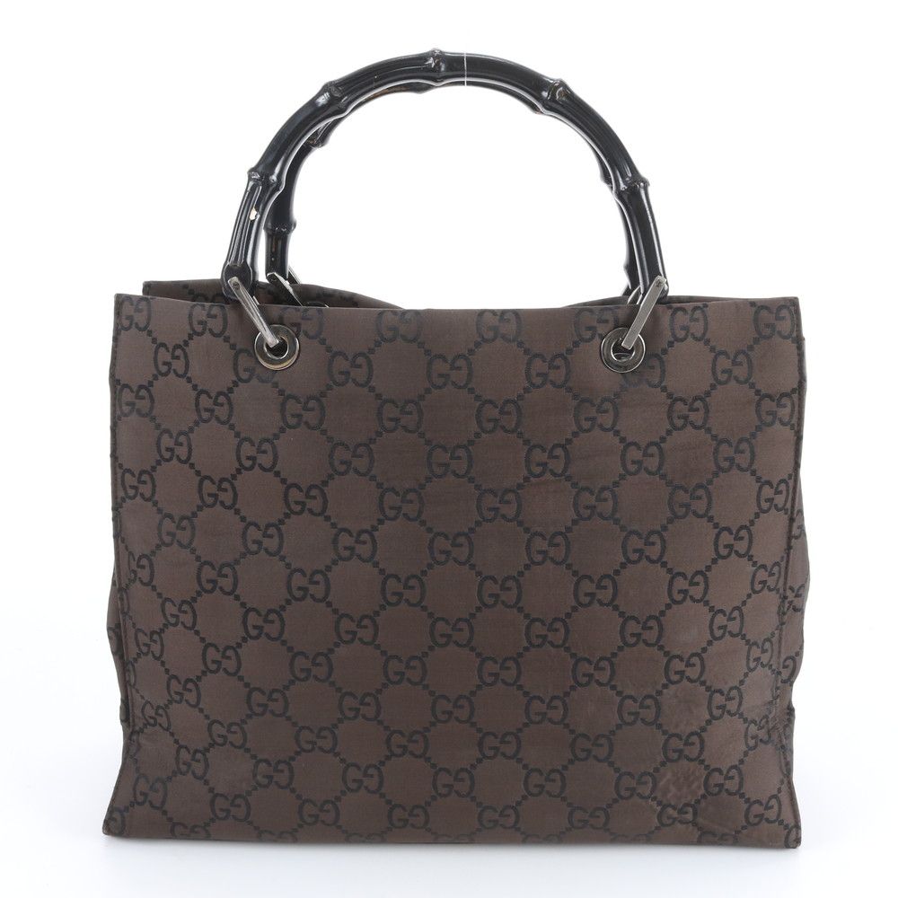Gucci Bamboo GG Nylon 002 Leather Tote Shoulder Hand Brown — view 3