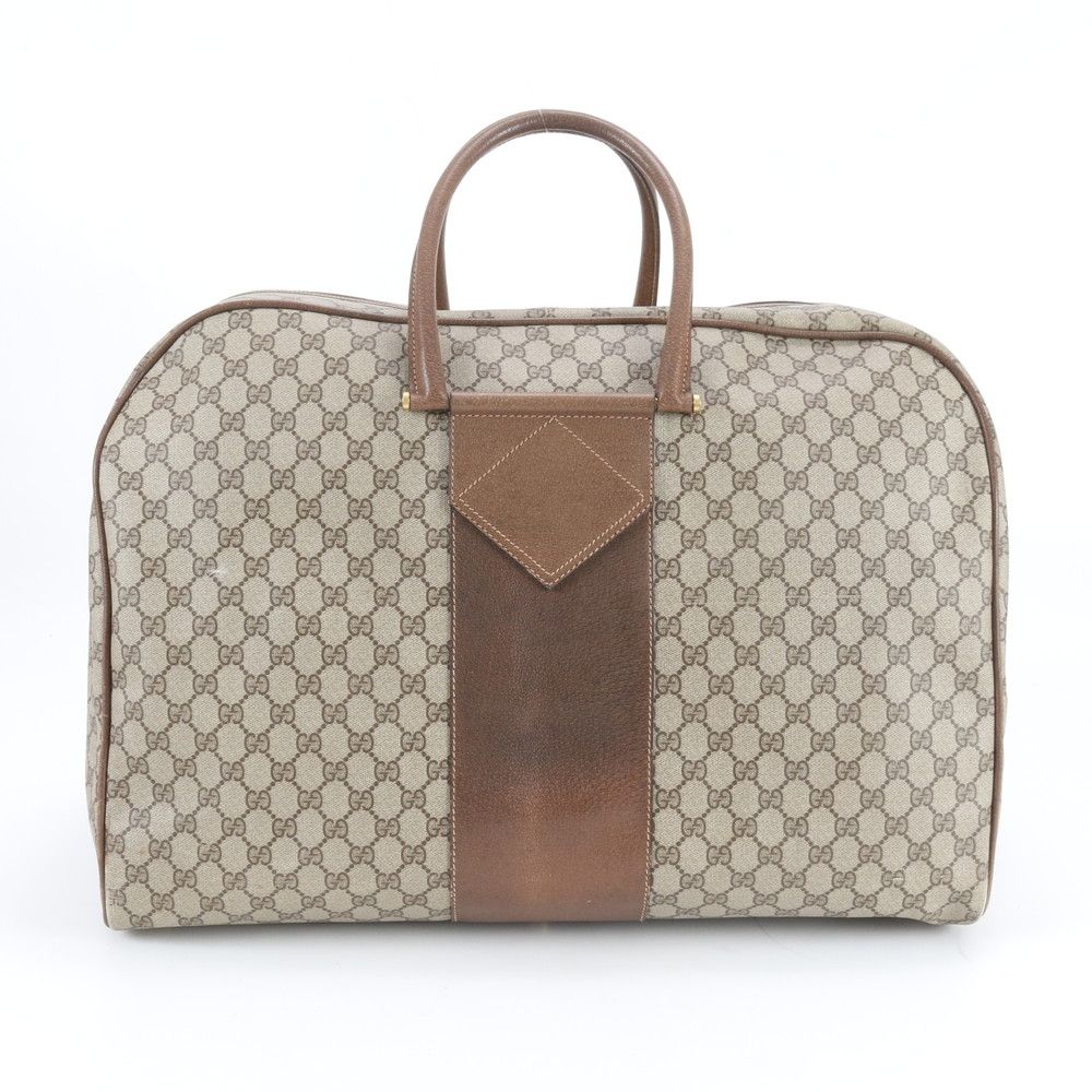 Gucci GG Supreme Leather Boston Bag Business Travel Tote Carry Brown Ebm — view 3