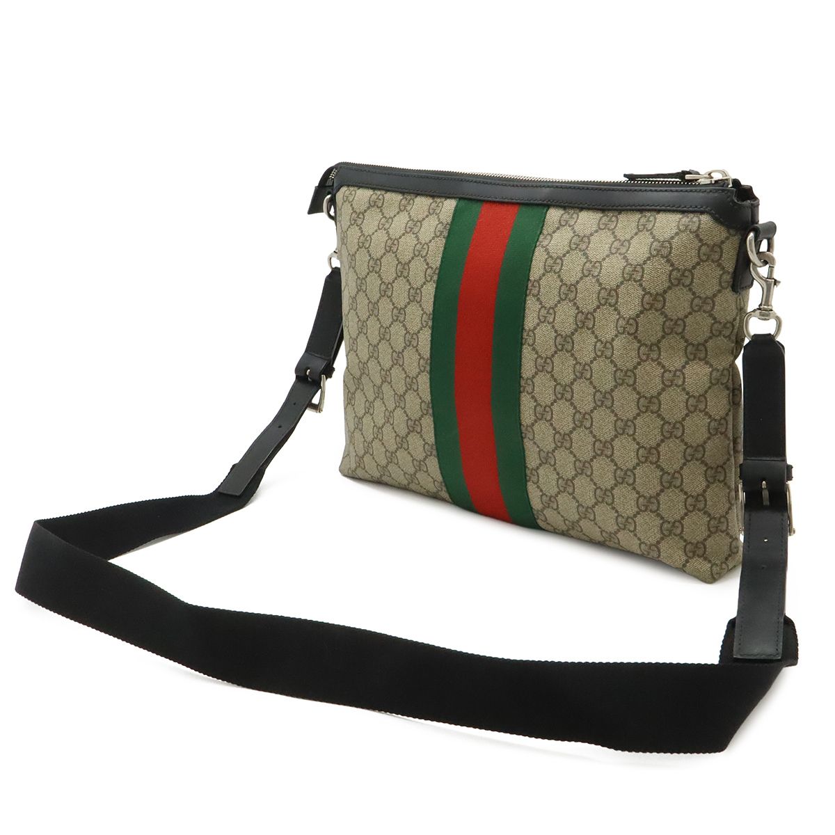 Gucci GG Supreme Sherry Line Web Messenger Bag Crossbody Beige Black — view 2