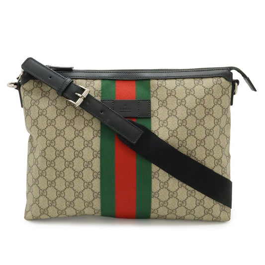 Gucci GG Supreme Sherry Line Web Messenger Bag Crossbody Beige Black