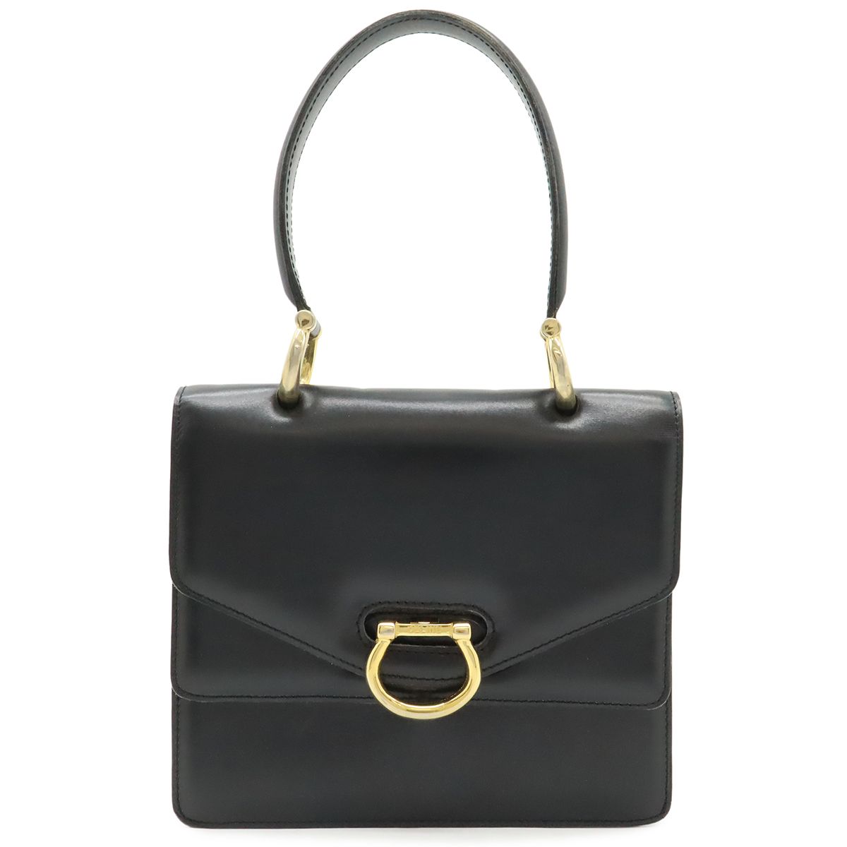 Celine Double Flap Vintage Handbag Bag Leather Black Gold