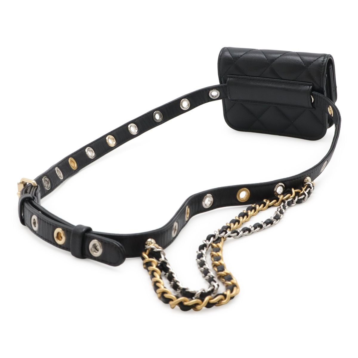 Chanel Quilted CC Logo Mini Waist Bag Pouch Chain Leather Black Gold Silver — view 2