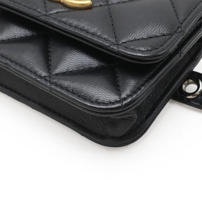Chanel Quilted CC Logo Mini Waist Bag Pouch Chain Leather Black Gold Silver — view 3